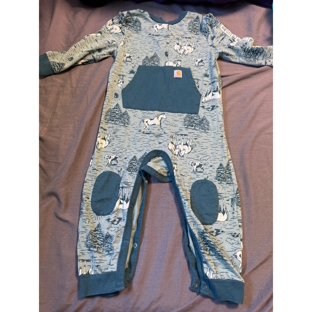 Carhartt Kids Horse Print Cotton Coverall Teal Ruffle Shoulder OX9762-G